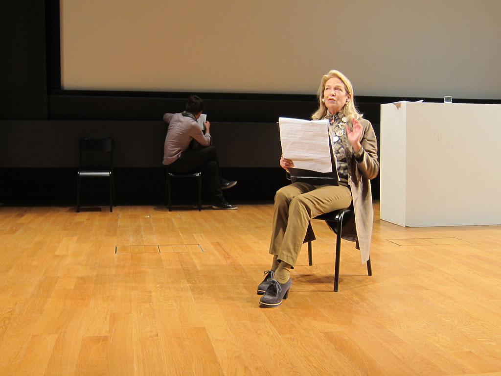 Claude Closky, 'Private View' (3), Alexandra Stewart as 'Jenny', Yvonnick Muller as 'Ben', Auditorium du Louvre, 21-10-2011. Photo J. de Bère